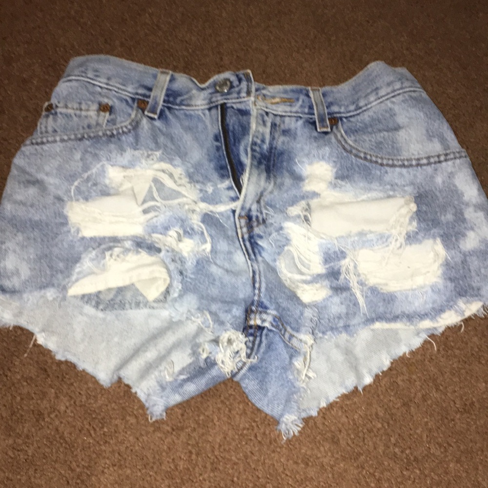 blue denim ripped shorts